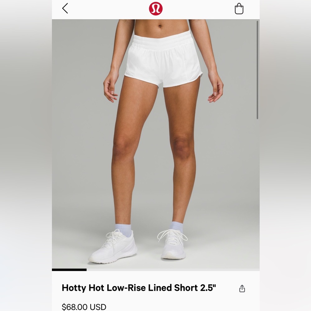 Lululemon, Hotty Hot Low-Rise Lined Short, 2.5”, White